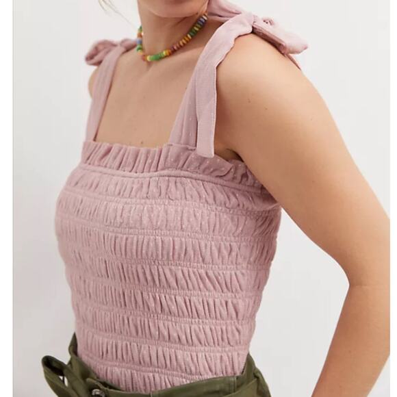Anthropologie Womens Smocked Tie Strap Tank Top Rose Cami Blouse Size Small - Picture 3 of 10